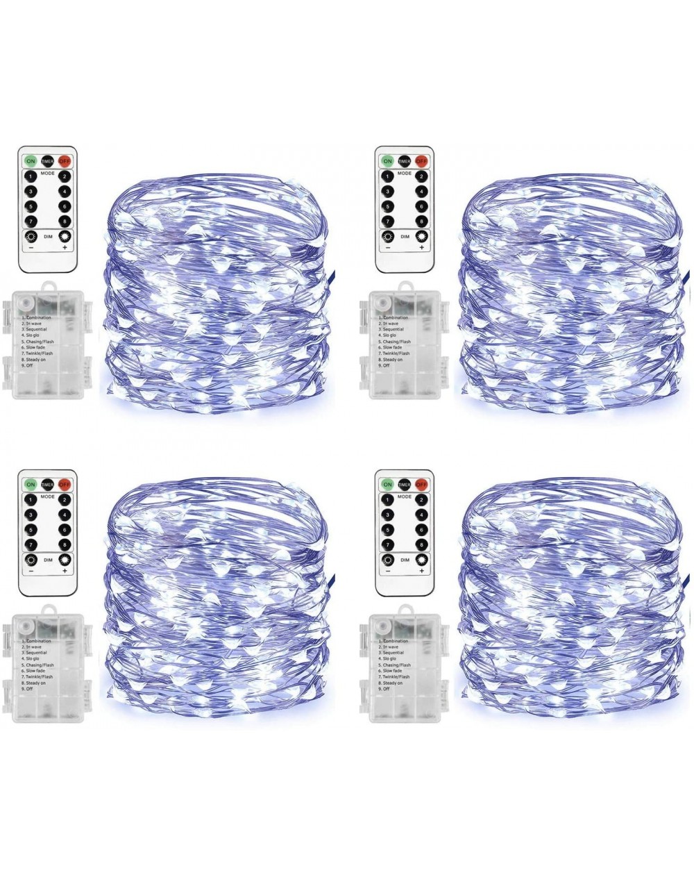 Indoor String Lights 4 Pack 20 Ft 60 LED Fairy Lights Battery Operated Christmas Lights with Remote Waterproof 8 Modes Firefl...