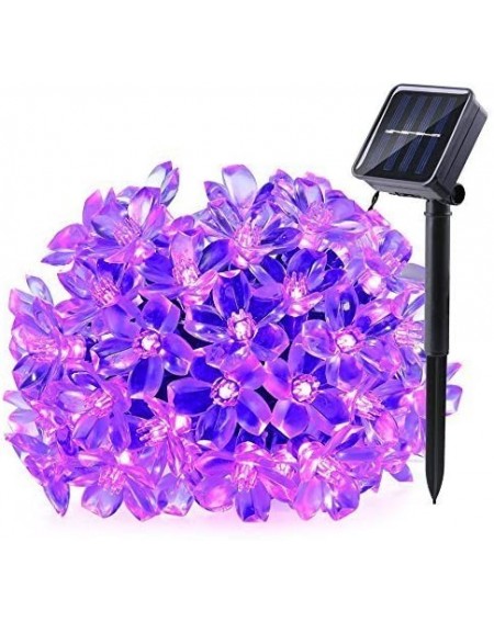 Outdoor String Lights Solar Christmas String Lights- 21ft 50 LED Halloween Purple String Lights- Fairy Blossom Lights String-...