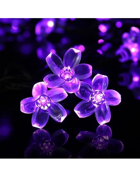 Outdoor String Lights Solar Christmas String Lights- 21ft 50 LED Halloween Purple String Lights- Fairy Blossom Lights String-...