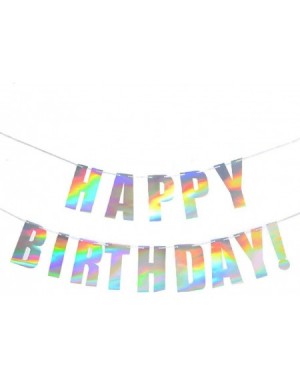 Banners & Garlands Holographic Happy Birthday Banner- Iridescent Hanging Bunting String Flag Garland for Unicorn Parties- Und...