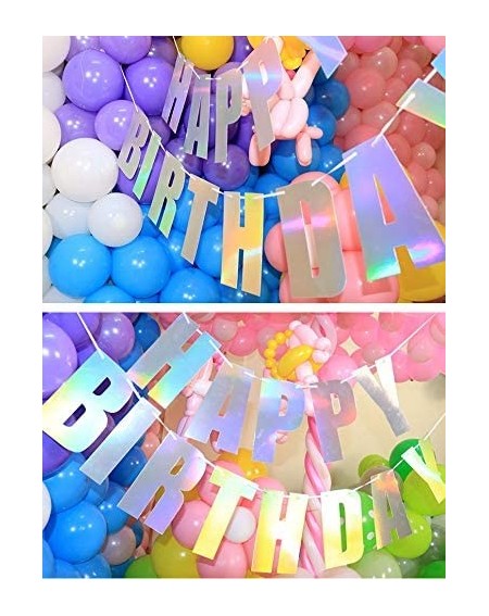 Banners & Garlands Holographic Happy Birthday Banner- Iridescent Hanging Bunting String Flag Garland for Unicorn Parties- Und...