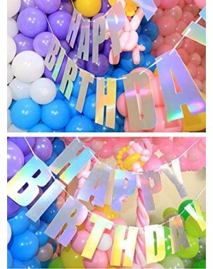 Banners & Garlands Holographic Happy Birthday Banner- Iridescent Hanging Bunting String Flag Garland for Unicorn Parties- Und...