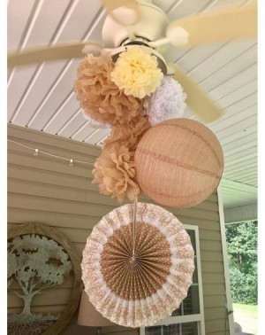 Tissue Pom Poms 12PCS Mixed Cream Tan Brown White Paper Flowers - Fluffy Tissue Paper Pom Poms - Hanging Flower Ball for Baby...