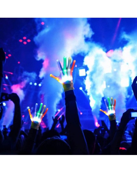 Party Favors Led Skeleton Gloves-Light up Halloween Gloves Stocking Stuffers - Rainbow Color - CT19G0RLSZM $14.03