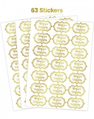 Favors Thank You for Celebrating with Us Stickers - Metallic Gold Foil - Fancy Frame Labels Decorations - 63 Stickers - C9193...