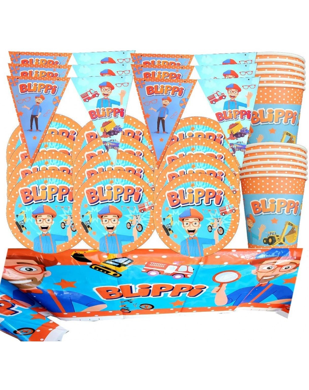 Party Packs 26PC BLIPPI Party Set of Cups Plates Banner Party Supplies Decoration Theme Birthday - C219COS72D0 $23.35