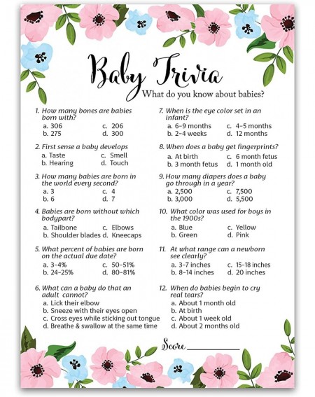 Favors GENDER REVEAL Party Game - BABY TRIVIA Game - Pack of 25 - Pink or Blue Fun Baby Facts Games- Blue or Pink Trivia Gend...
