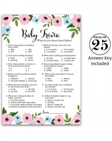 Favors GENDER REVEAL Party Game - BABY TRIVIA Game - Pack of 25 - Pink or Blue Fun Baby Facts Games- Blue or Pink Trivia Gend...