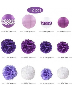 Tissue Pom Poms 38Pcs Purple White Party Decoration Kit Lanterns with Flower Pom Poms and Paper 3D Butterfly Stickers for Bir...