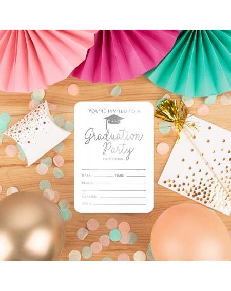 Invitations Graduation Invitations with Envelopes- 5x7-inch- Metallic Silver- 24-Pack- Junior High School College University ...