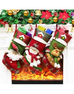 Stockings & Holders Christmas Stocking- 3 Pack Big Xmas Stocking Santa Snowman Home Decoration 18" (Red and Green) - Green - ...