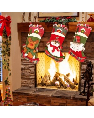 Stockings & Holders Christmas Stocking- 3 Pack Big Xmas Stocking Santa Snowman Home Decoration 18" (Red and Green) - Green - ...