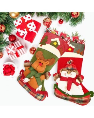 Stockings & Holders Christmas Stocking- 3 Pack Big Xmas Stocking Santa Snowman Home Decoration 18" (Red and Green) - Green - ...