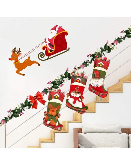 Stockings & Holders Christmas Stocking- 3 Pack Big Xmas Stocking Santa Snowman Home Decoration 18" (Red and Green) - Green - ...