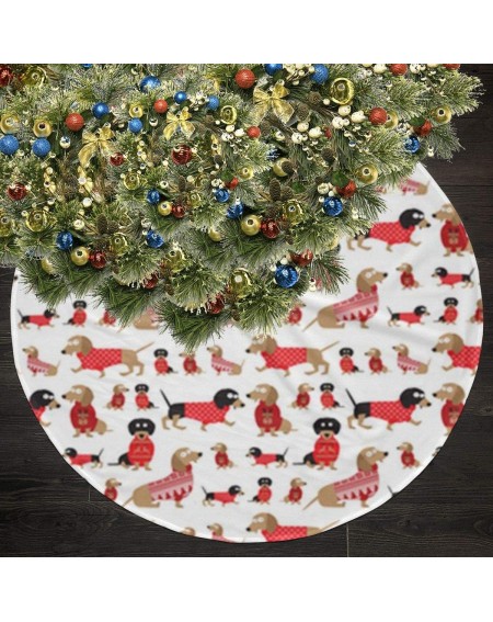 Tree Skirts Dachshunds in Christmas Sweaters Christmas Tree Skirt for Xmas Holiday Party Supplies Large Tree Mat Decor Orname...