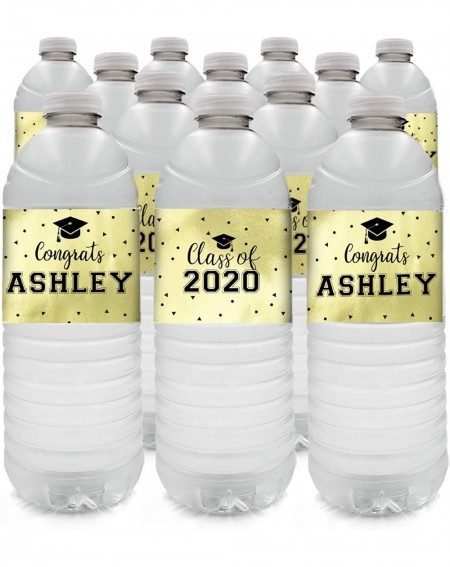 Favors Personalized Graduation Water Bottle Labels - 12 Stickers (Gold Foil) - Gold Foil - CO19653W38D $11.58