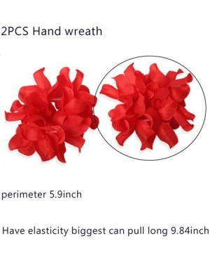 Favors 4 Pcs set Hawaiian Leis Jumbo necklaces bracelets headband - Red - CM12LUKHRTR $9.94