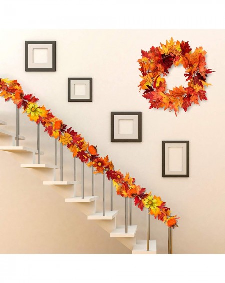 Garlands Autumn Maple Leaves Garland Artificial Pumpkin Ornaments Garland with 2 Hooks Fall Hanging Vine Decoration 6Ft Fake ...