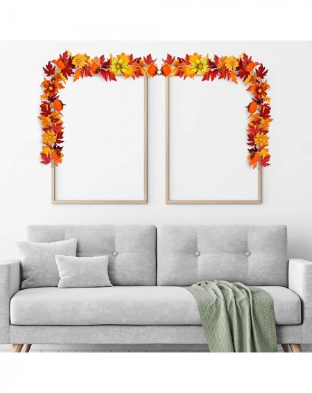 Garlands Autumn Maple Leaves Garland Artificial Pumpkin Ornaments Garland with 2 Hooks Fall Hanging Vine Decoration 6Ft Fake ...