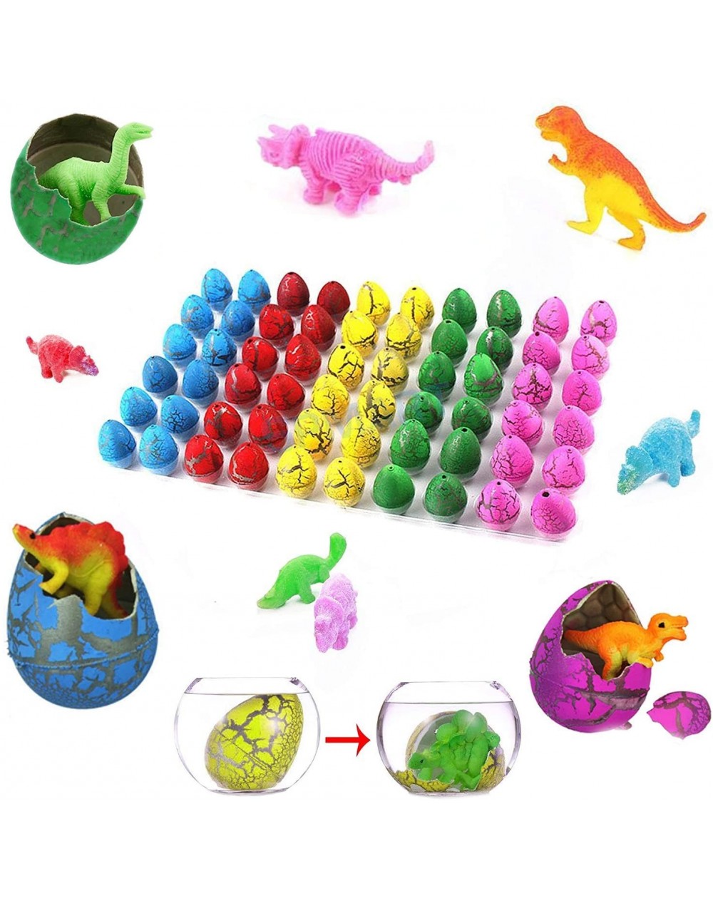 Party Favors Dinosaur Grow Eggs 1.25"- 60 Pack Assorted Color Hatch Eggs for Easter Egg Hunt - CT189TKKN2O $10.67