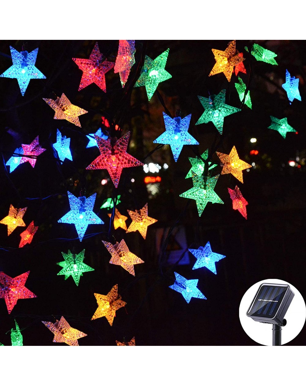 Outdoor String Lights Outdoor Solar Star String Lights 30ft 50LED Multicolor Star Twinkle Lights Solar Powered Garden Decor L...