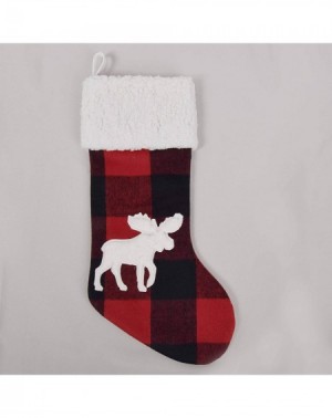 Stockings & Holders Buffalo Check Plaid with 3D Applique Embroidery Cute Moose Body-Ivory Sherpa Cuff Christmas Stocking -10"...