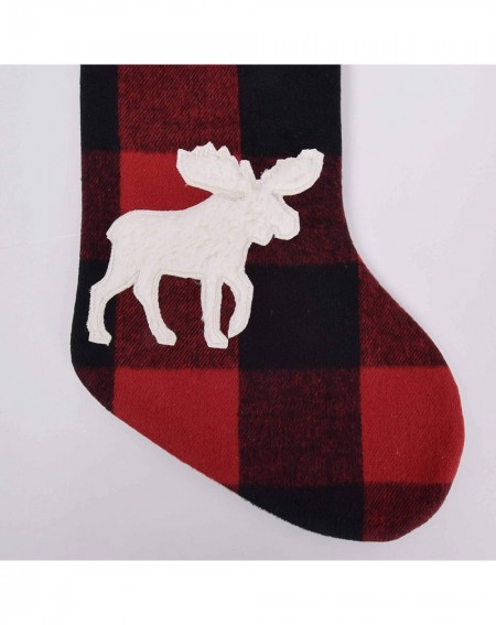 Stockings & Holders Buffalo Check Plaid with 3D Applique Embroidery Cute Moose Body-Ivory Sherpa Cuff Christmas Stocking -10"...