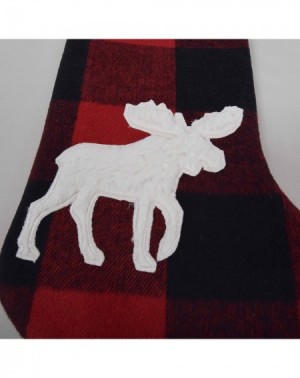 Stockings & Holders Buffalo Check Plaid with 3D Applique Embroidery Cute Moose Body-Ivory Sherpa Cuff Christmas Stocking -10"...