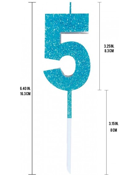 Cake Decorating Supplies 3.25in (8.3cm) Large Ultra Sparkle Frozen Blue Glitter Birthday Number 5 Candle - Cake Topper - Nr 5...