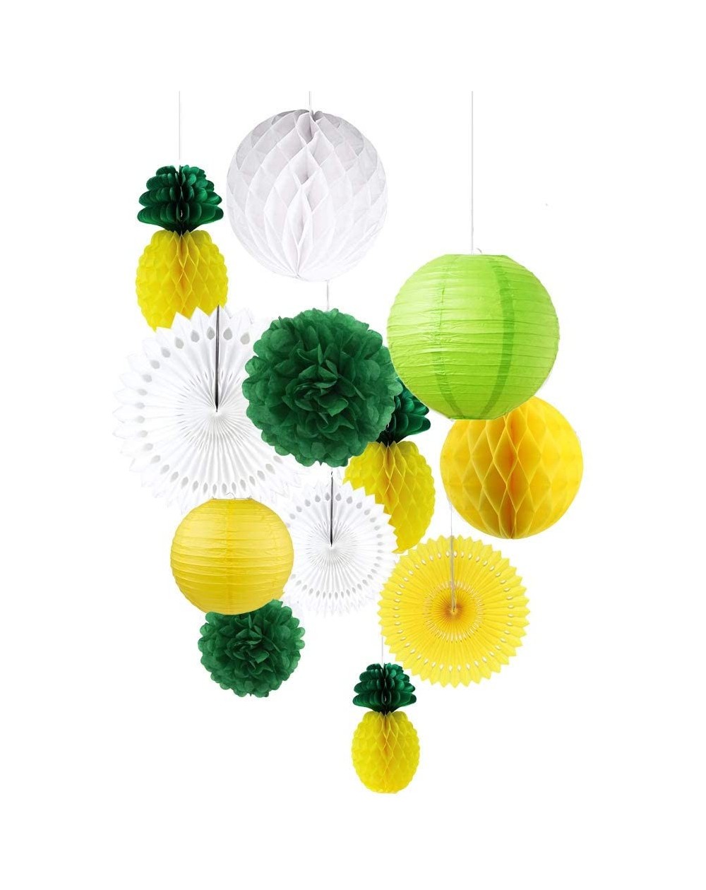 Tissue Pom Poms 12 Pieces Summer Party Decoration Kit Tissue Pineapples Paper Pom Poms Flowers Tissue Paper Fan Paper Lantern...