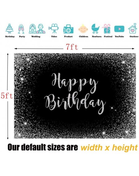 Photobooth Props 7x5ft Fabric Happy Birthday Backdrop Black Silver Decoration Backdrops for Women Men 30th 40th 50th 60th Bir...