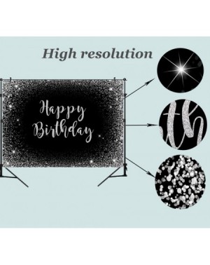 Photobooth Props 7x5ft Fabric Happy Birthday Backdrop Black Silver Decoration Backdrops for Women Men 30th 40th 50th 60th Bir...