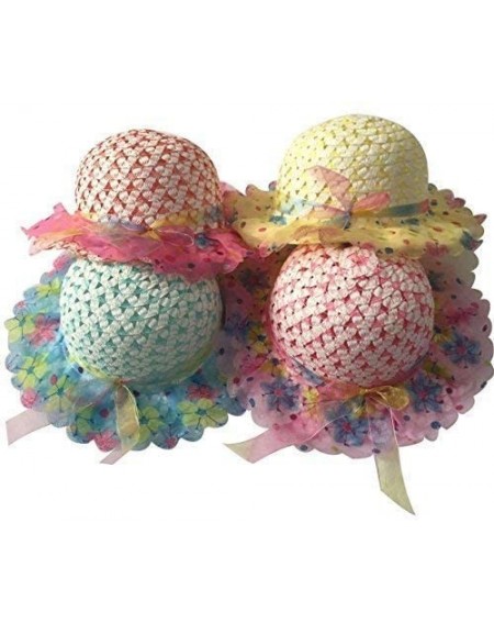 Party Hats Girls Sunflower Straw Tea Party Hat Set (8 Pcs- Assorted Colors) - CP17YAQKCLL $19.36