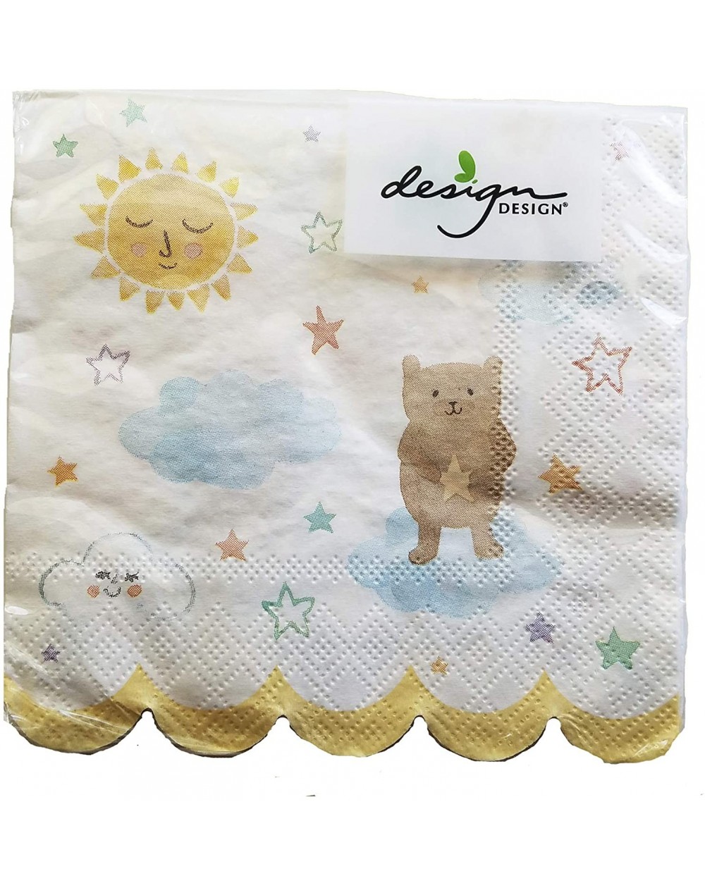 Tableware Baby Shower or Birthday Beverage Napkins- Teddy Bear- Stars and Sun - 16 Square Bev Naps - 5 x 5 Inch Square - CY19...