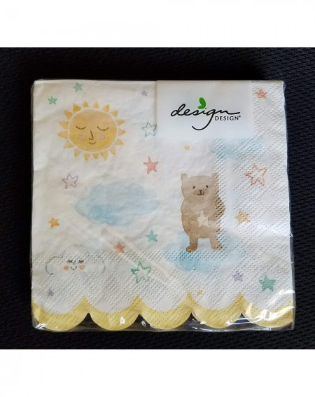 Tableware Baby Shower or Birthday Beverage Napkins- Teddy Bear- Stars and Sun - 16 Square Bev Naps - 5 x 5 Inch Square - CY19...