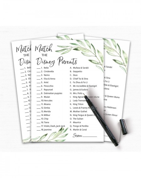 Favors GREENERY Baby Shower Game - DISNEY PARENT MATCH Baby Shower Game - Pack of 25 - Gender Neutral Baby Shower Game- Flora...