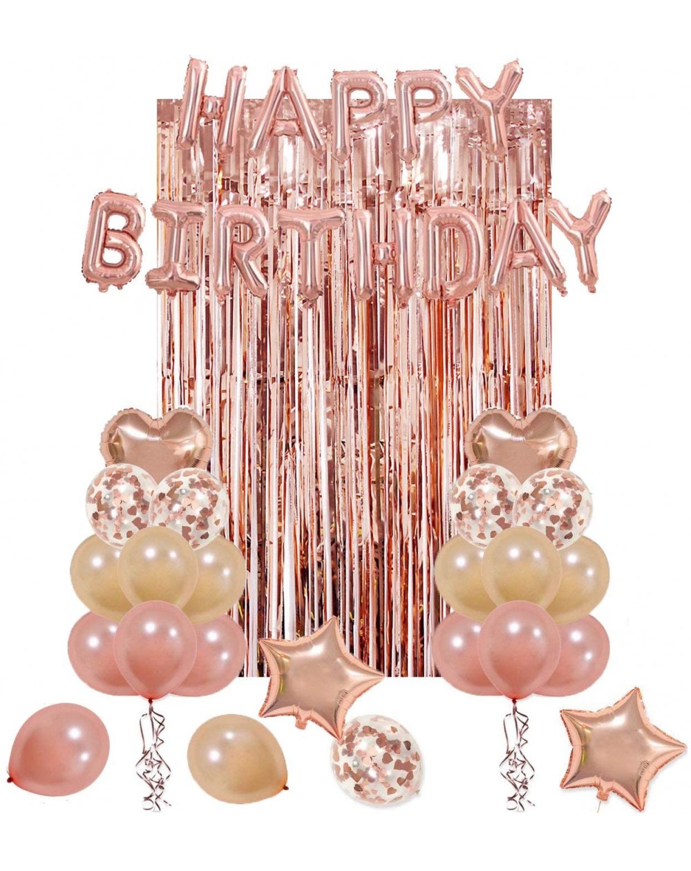 Balloons Rose Gold Birthday Party Decorations Kit- Happy Birthday Balloons Banner- Heart & Star Foil Balloons- Latex Confetti...