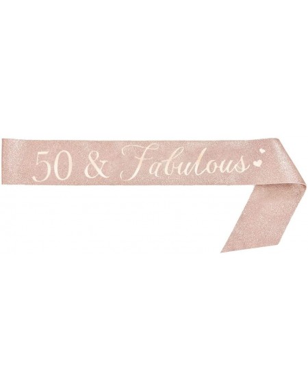 Favors 50th Birthday Sash- 50 & Fabulous Glittery Sash- Birthday Gifts for Women Party Supplies Favors Decorations (Rose Gold...