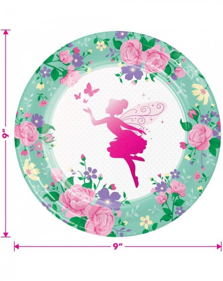 Party Packs Woodland Fairy Floral Metallic Sparkle Dinner Plates and Luncheon Napkins (Serves 16) - Dinner Plates - CE19C6TKW...