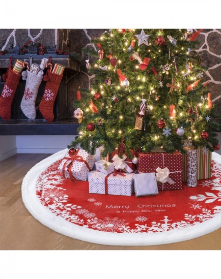 Tree Skirts Christmas Tree Skirt Faux Fur 48 inches Snowy Tree Skirt for Christmas Decorations (Red/White) - Red/White - CA18...