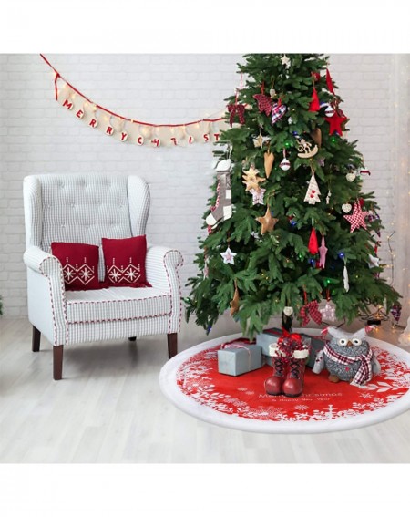 Tree Skirts Christmas Tree Skirt Faux Fur 48 inches Snowy Tree Skirt for Christmas Decorations (Red/White) - Red/White - CA18...