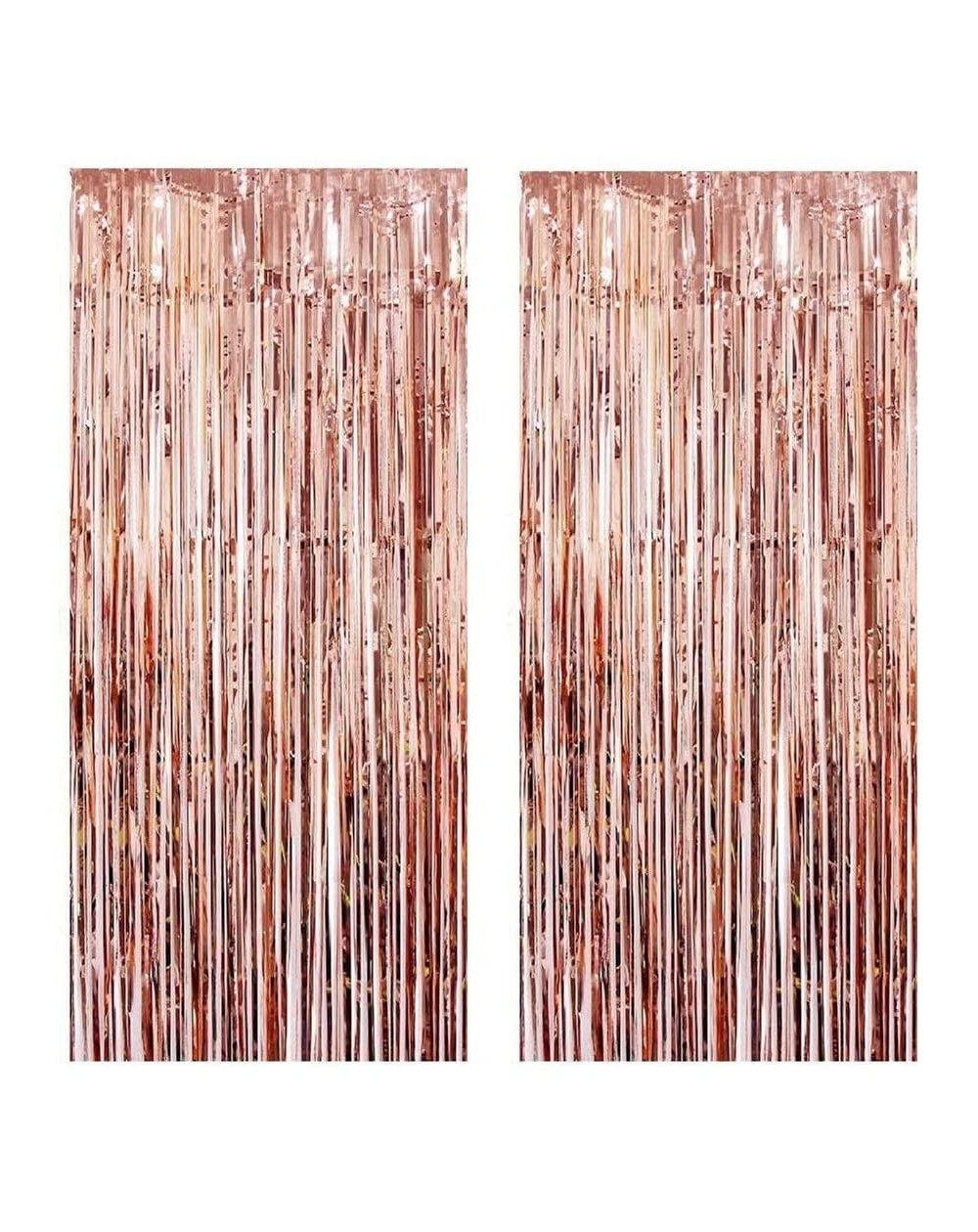 Photobooth Props 2 Pack Rose Gold Metallic Tinsel Foil Fringe Curtains 3 ft x 8 ft Party Backdrop Rain Curtain for Party Phot...