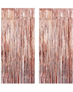 Photobooth Props 2 Pack Rose Gold Metallic Tinsel Foil Fringe Curtains 3 ft x 8 ft Party Backdrop Rain Curtain for Party Phot...