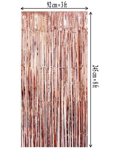 Photobooth Props 2 Pack Rose Gold Metallic Tinsel Foil Fringe Curtains 3 ft x 8 ft Party Backdrop Rain Curtain for Party Phot...