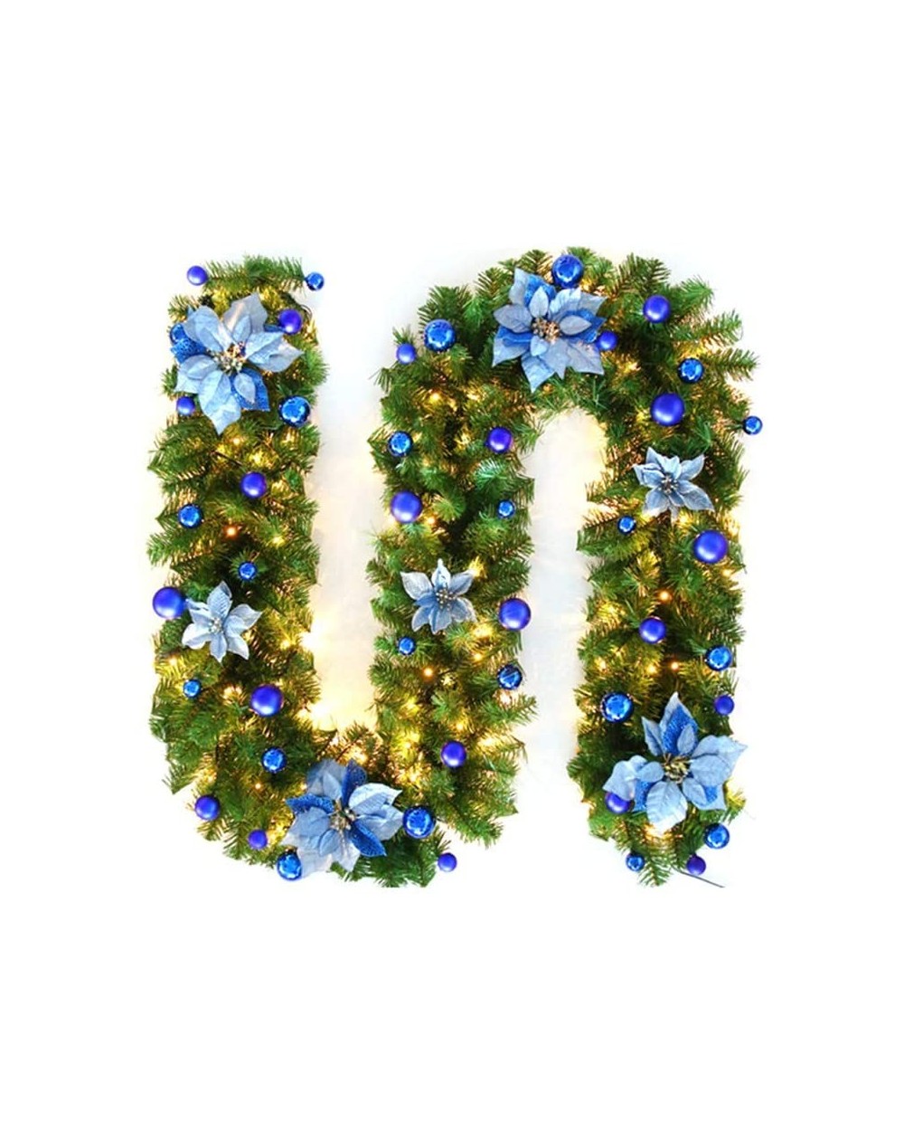 Garlands Christmas Garland- 8.8ft LED Pre-lit Christmas Garland- Christmas Rattan Artificial Flower Vine with Mixed Decoratio...