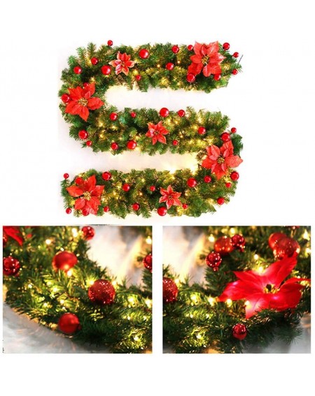 Garlands Christmas Garland- 8.8ft LED Pre-lit Christmas Garland- Christmas Rattan Artificial Flower Vine with Mixed Decoratio...