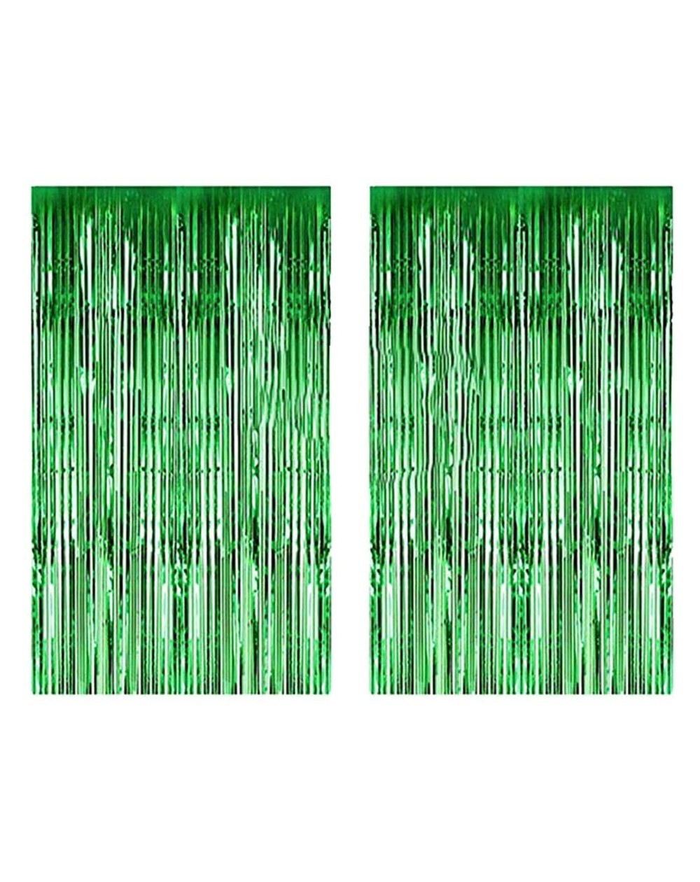 Photobooth Props 2pcs 3ft x 8.3ft Green Metallic Tinsel Foil Fringe Curtains Photo Booth Props for Birthday Wedding Bridal Sh...