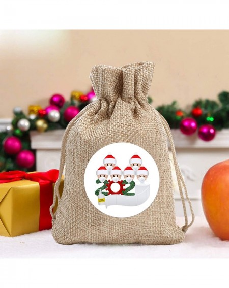 Party Packs 5 Pcs Christmas Candy Bag with ties kids gift Treat Goody Bags Santa Head Printed Linen Backpack Apple Bag Wrappi...