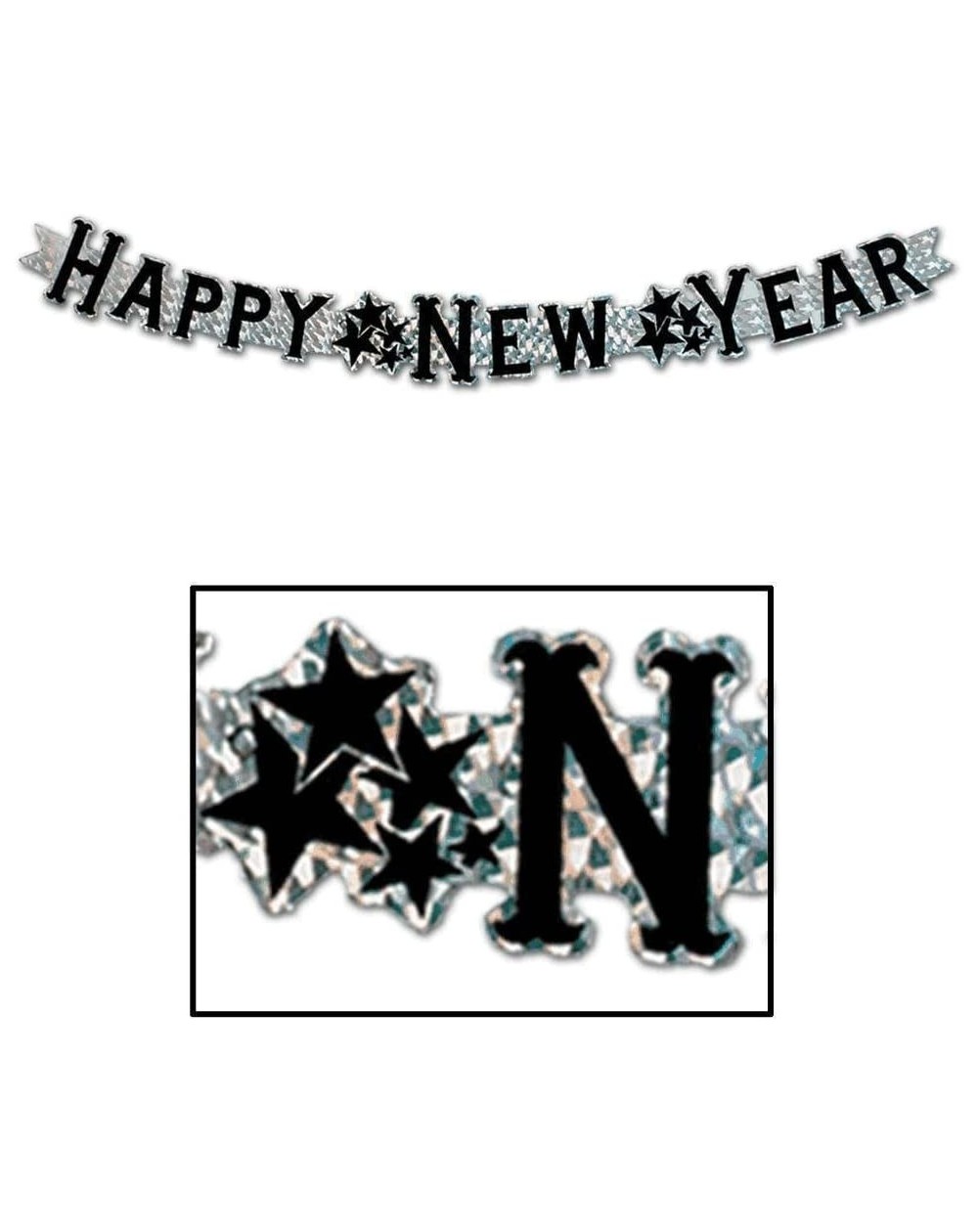 Streamers Prismatic Happy New Year Streamer (silver) Party Accessory (1 count) (1/Pkg) - Black/Silver - C4113X15PY1 $9.35