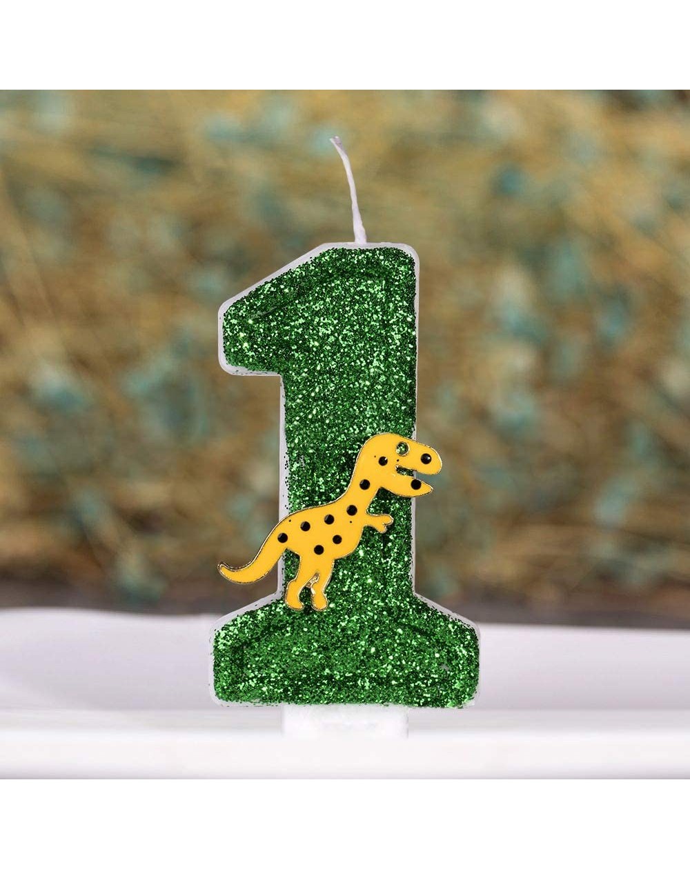 Cake Decorating Supplies Large Dinosaur Glitter Birthday Number Candle- 3" Tall - Green - C8196DNARC9 $7.98